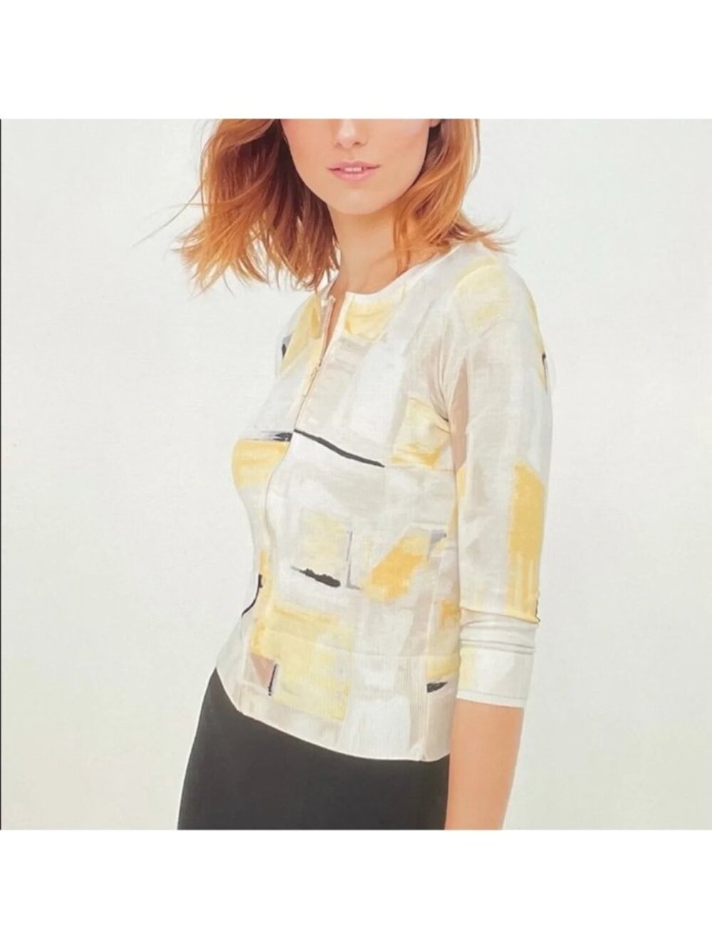 White House Black Market Cardigan Sweater Size Small Yellow Beige Full-Zip